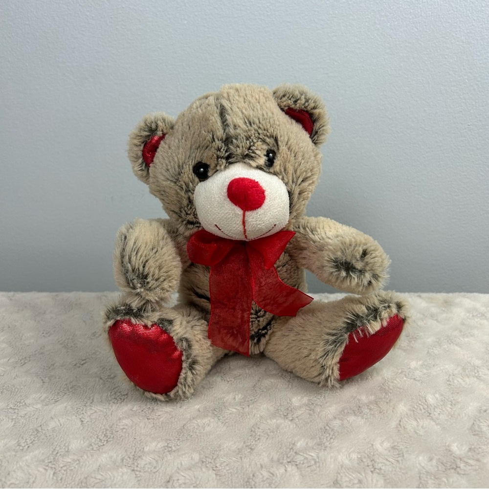 Walmart Stores Teddy Bear Plush Stuffed Animal Brown Tan Red Bow Nose Feet